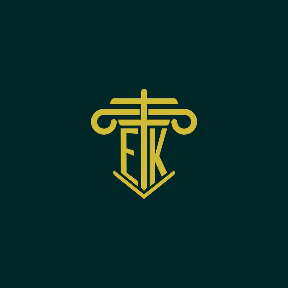 ek första monogram logotyp design för lag fast med pelare vektor bild