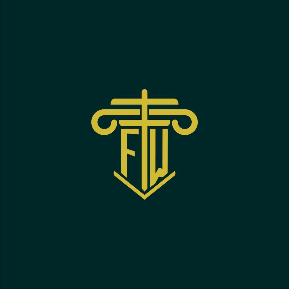 fw första monogram logotyp design för lag fast med pelare vektor bild
