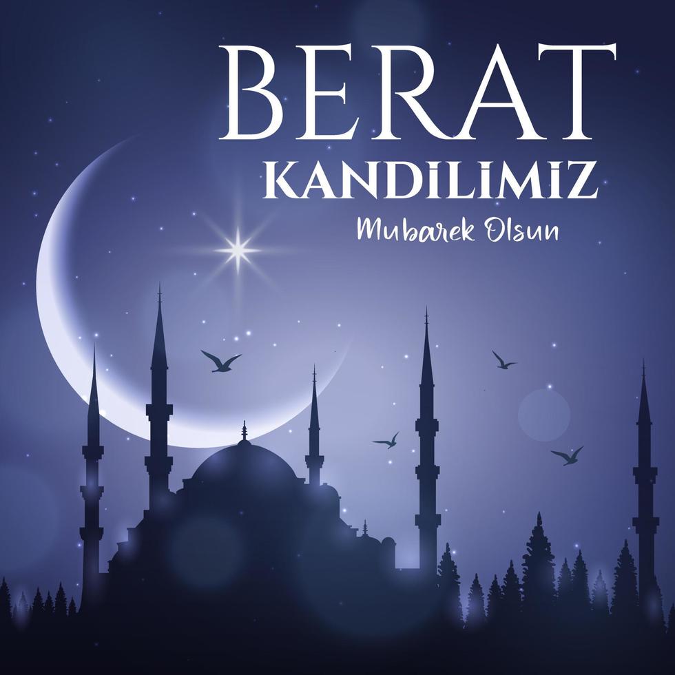 berat kandilimiz Mubarek Olsonne. Übersetzung islamisch heilig Nacht. Vektor Illustration