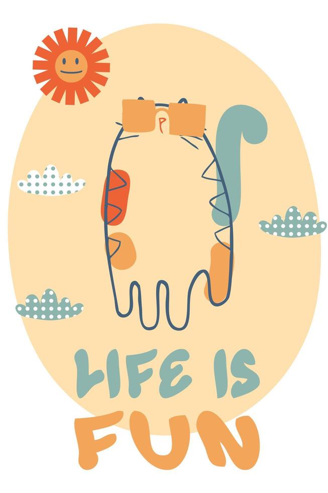 Slogan Leben ist Spaß im retro Stil mit Katze im Sonnenbrille. vektor