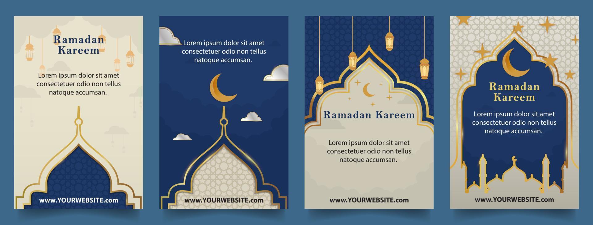 einstellen Ramadan Vertikale Vorlage im Blau Gold Farbe zum Post, Poster und Banner. islamisch Ramadan Thema Vektor Abbildungen eps10