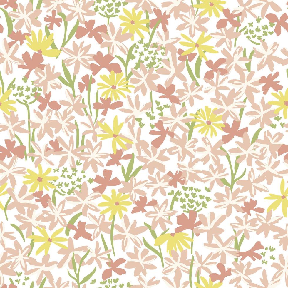 abstrakt Blumen- nahtlos Muster. einfach wild Blumen und Blätter Design zum Stoff, Textil, Verpackung Papier vektor