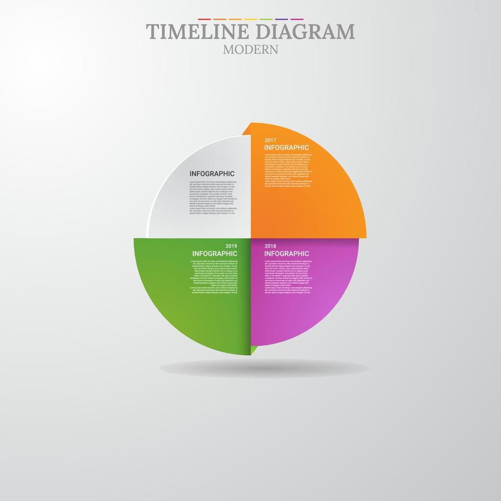 4 Schritt Geschäft die Info Grafik Vorlage, modern Zeit runden Diagramm, Vektor Präsentation die Info Grafik