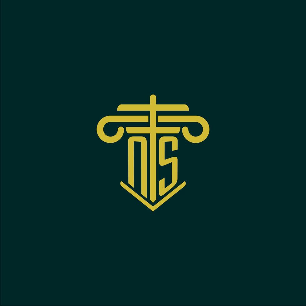 ns Initiale Monogramm Logo Design zum Gesetz Feste mit Säule Vektor Bild