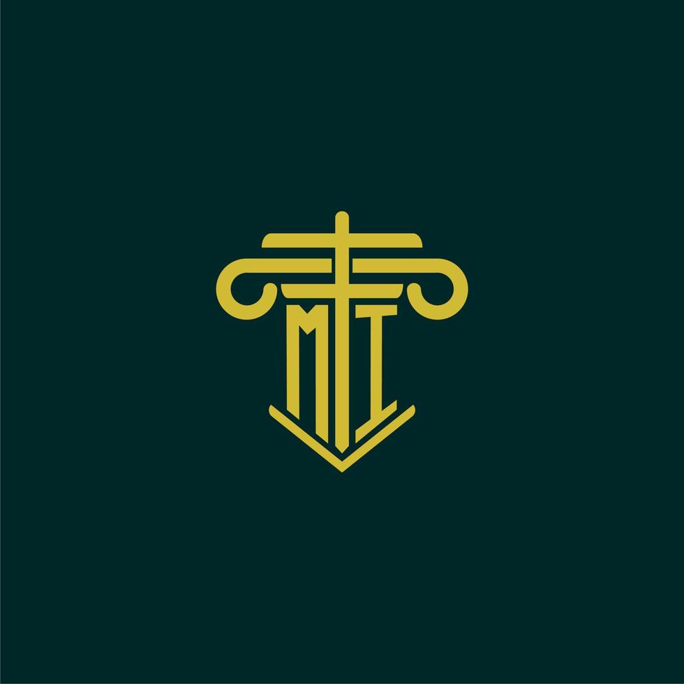 mi Initiale Monogramm Logo Design zum Gesetz Feste mit Säule Vektor Bild