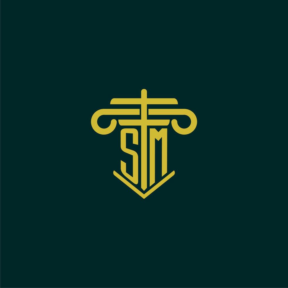 sm Initiale Monogramm Logo Design zum Gesetz Feste mit Säule Vektor Bild