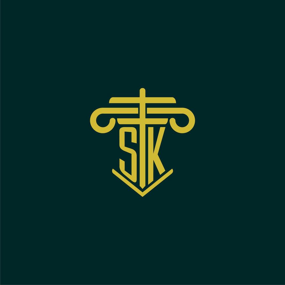 sk första monogram logotyp design för lag fast med pelare vektor bild