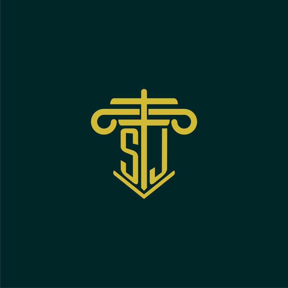 sj första monogram logotyp design för lag fast med pelare vektor bild