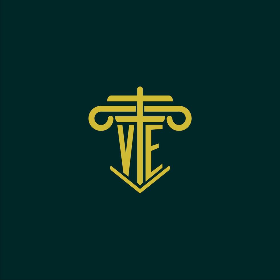 ve Initiale Monogramm Logo Design zum Gesetz Feste mit Säule Vektor Bild