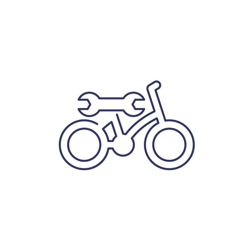 cykel, cykel reparation service linje ikon på vitt vektor