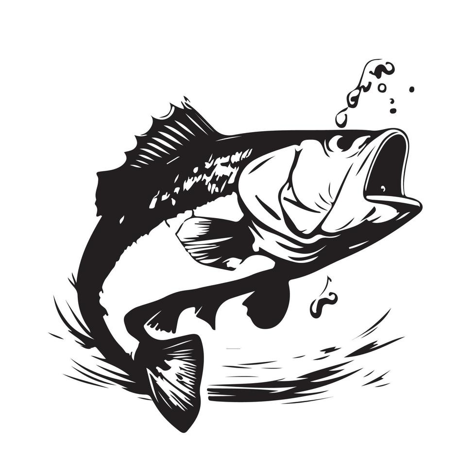 Lachs Bass Fisch Symbol isoliert auf Weiß Hintergrund. Logo Design Element, Etikett, Emblem, markieren, Marke Kennzeichen Vektor Illustration