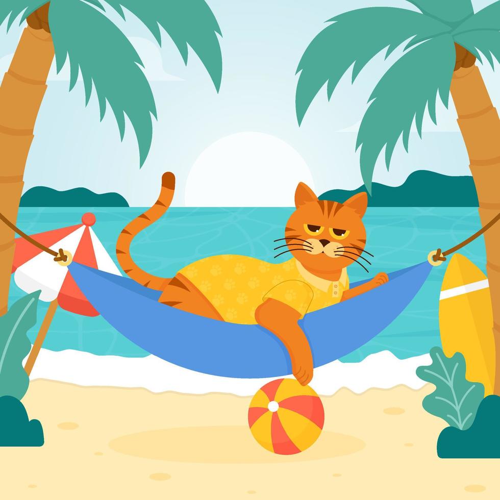 Orange Tabby Katze Urlaub auf das Strand Konzept vektor