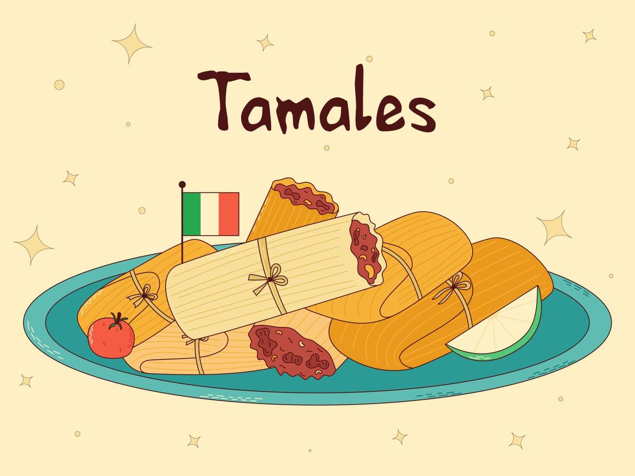 Mexikaner traditionell Lebensmittel. Tamales. Vektor Illustration im Hand gezeichnet Stil