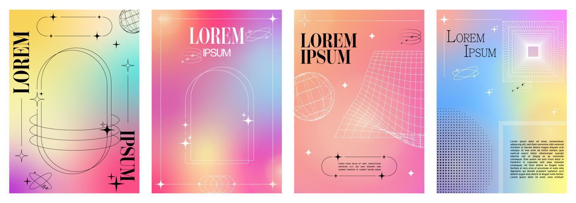 modern suddig lutning posters i trendig 90-talet, 00-talet psychedelic stil med geometrisk former. y2k estetisk. affisch mall för social media inlägg, digital marknadsföring, försäljning befordran. vektor