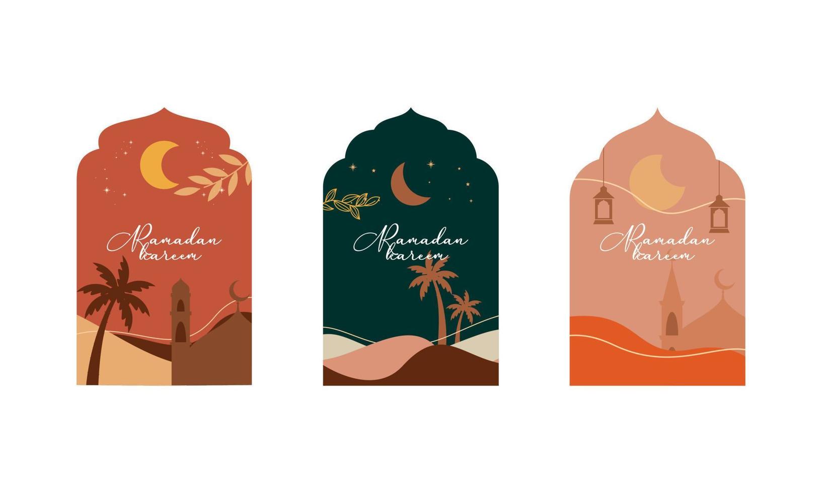 samling av ramadan kareem med islamic ram och modern boho stil design vektor