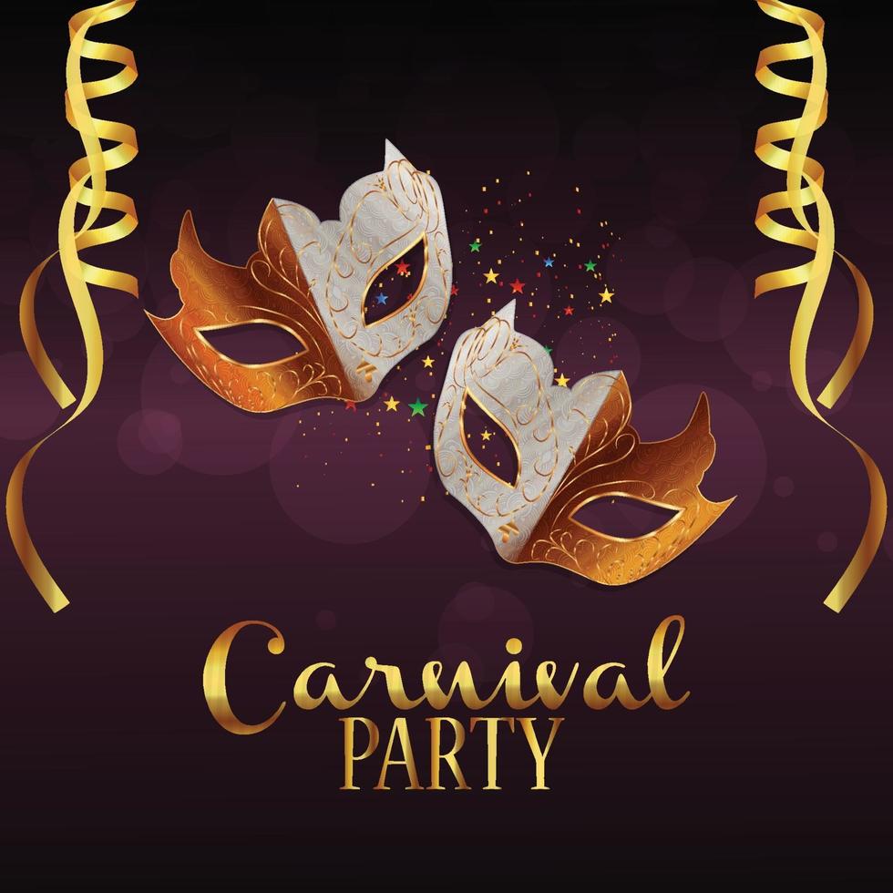 Karnevalsfeier-Partyhintergrund mit kreativer Maske auf lila Hintergrund vektor