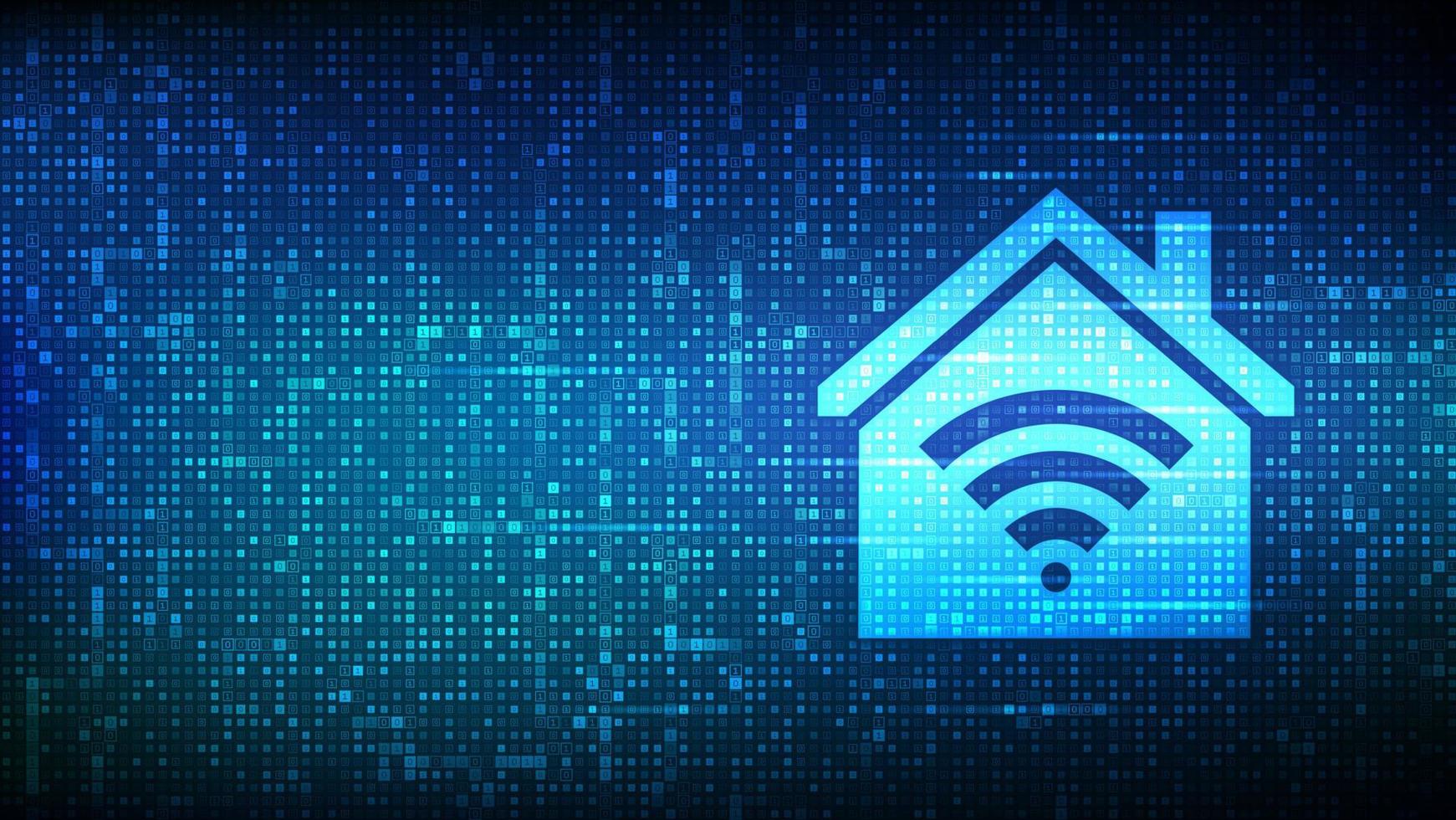 Clever Zuhause Symbol gemacht mit binär Code. Automatisierung Steuerung System Konzept. Clever Zuhause Automatisierung Assistent. binär Daten Streaming Digital Code. Matrix Hintergrund mit Ziffern 1.0. Vektor Illustration.