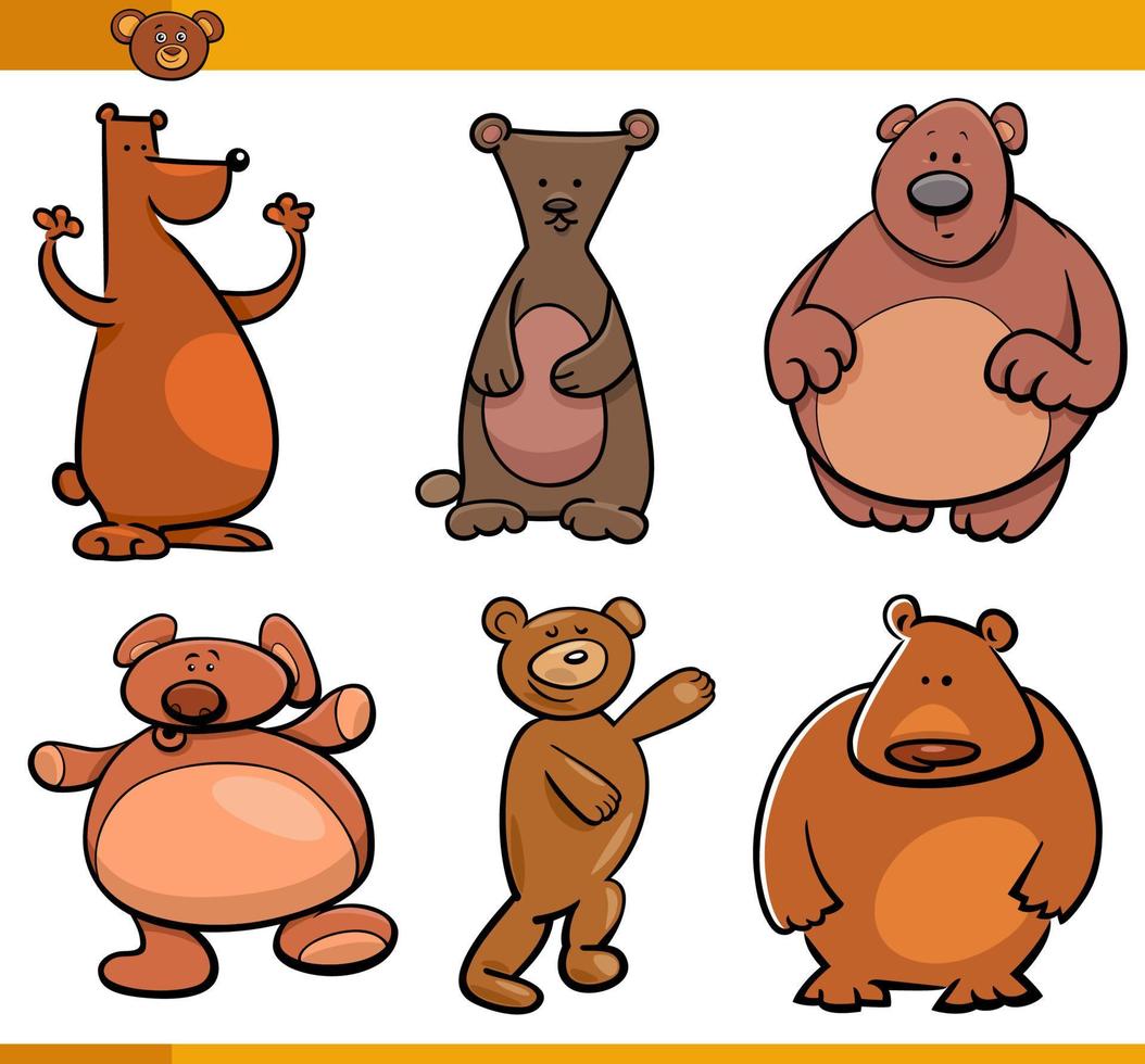 Karikatur komisch Bären Tier Comic Zeichen einstellen vektor