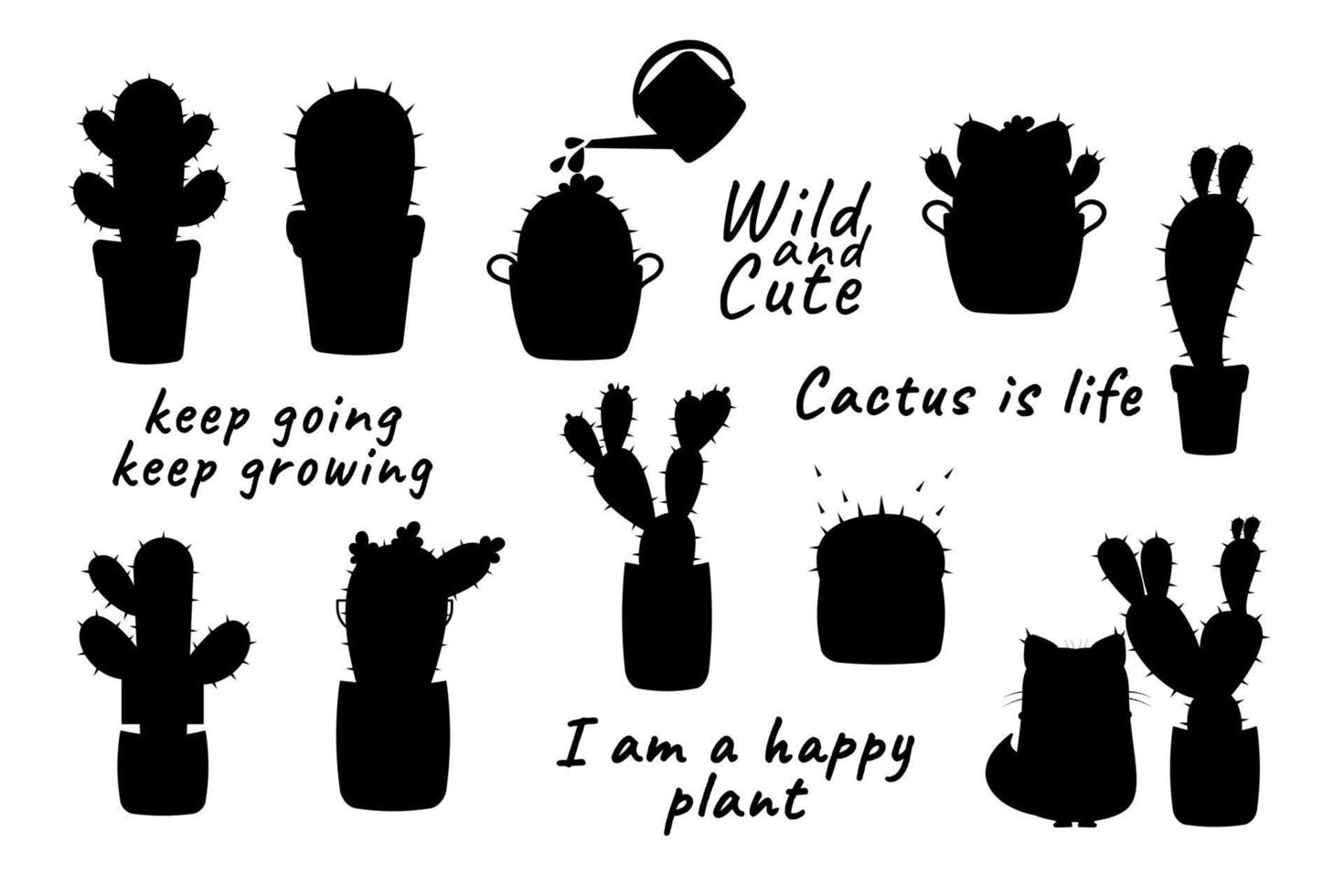 rolig kaktus silhuett. tecknad serie kaktus vektor
