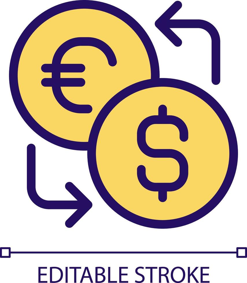 Währung Austausch Pixel perfekt rgb Farbe Symbol. fremd Kasse. Währung Konverter. global Handel Markt. isoliert Vektor Illustration. einfach gefüllt Linie Zeichnung. editierbar Schlaganfall