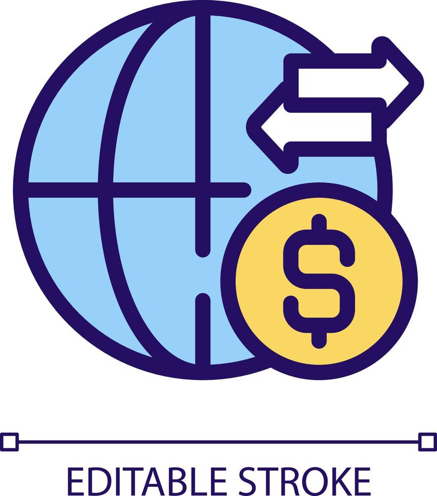 International Geld Transfer Pixel perfekt rgb Farbe Symbol. erhalten bezahlt von Ein weiterer Land. Zahlung Methode. isoliert Vektor Illustration. einfach gefüllt Linie Zeichnung. editierbar Schlaganfall