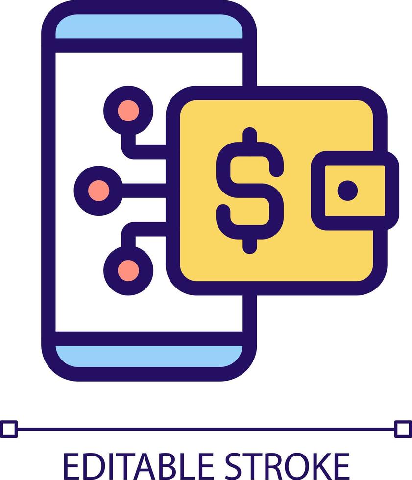 Digital Brieftasche Pixel perfekt rgb Farbe Symbol. online Zahlung Werkzeug. kabellos finanziell Transaktion. e Geldbörse. isoliert Vektor Illustration. einfach gefüllt Linie Zeichnung. editierbar Schlaganfall