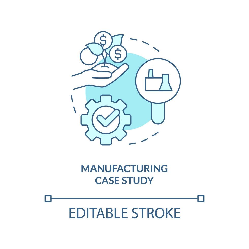 tillverkning fall studie turkos begrepp ikon. industriell processer analys abstrakt aning tunn linje illustration. isolerat översikt teckning. redigerbar stroke vektor