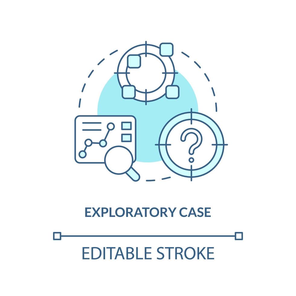 utforskande fall turkos begrepp ikon. identifiera mål. typ av evenemang studie abstrakt aning tunn linje illustration. isolerat översikt teckning. redigerbar stroke vektor