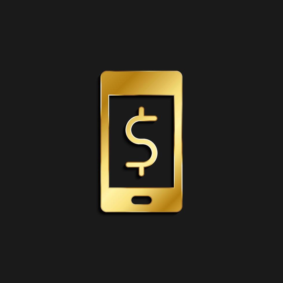 Telefon, Dollar, Geld Gold Symbol. Vektor Illustration von golden Stil Symbol auf dunkel Hintergrund