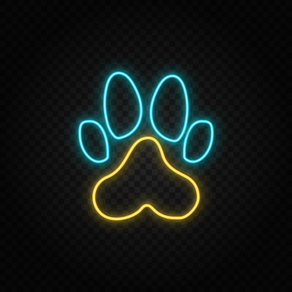 Hund Pfote drucken. Blau und Gelb Neon- Vektor Symbol. transparent Hintergrund.