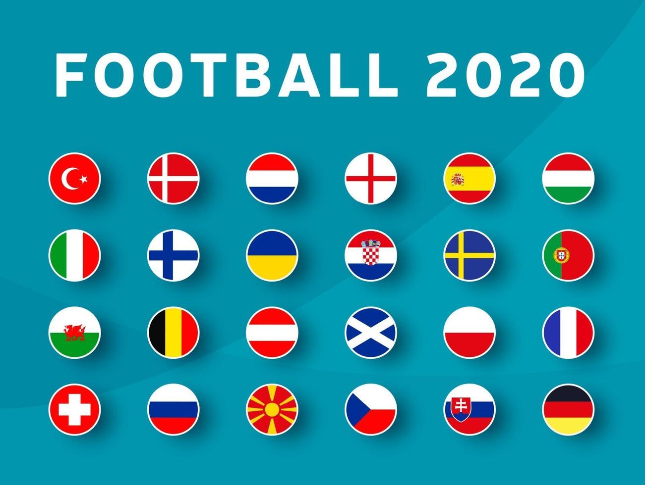 Flagge des europäischen Fußballturniers 2020 gesetzt. Vektor-Landesflagge für Fußballmeisterschaft gesetzt. vektor