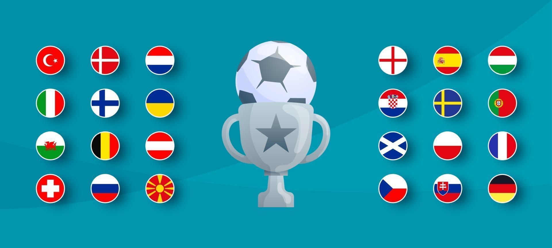 Flagge des europäischen Fußballturniers 2020 gesetzt. Vektor-Landesflagge für Fußballmeisterschaft gesetzt. vektor