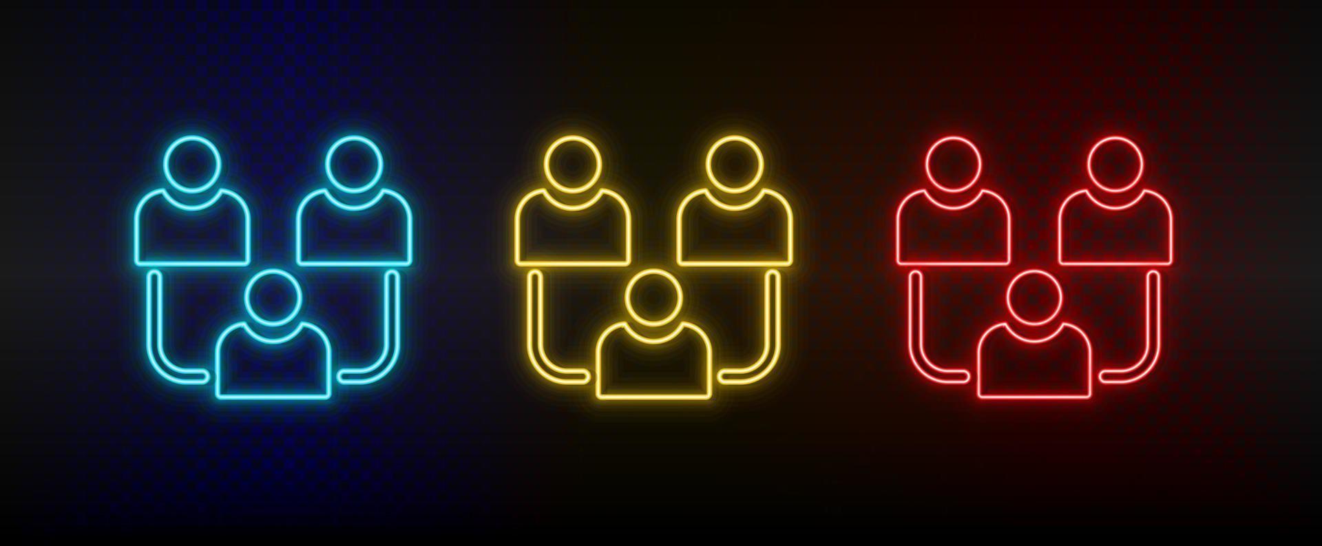 neon ikon uppsättning avatarer, användare, Kontakt. uppsättning av röd, blå, gul neon vektor ikon på mörk transparent bakgrund