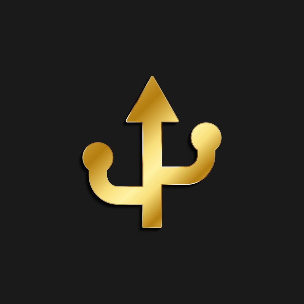 USB Gold Symbol. Vektor Illustration von golden Stil Symbol auf dunkel Hintergrund