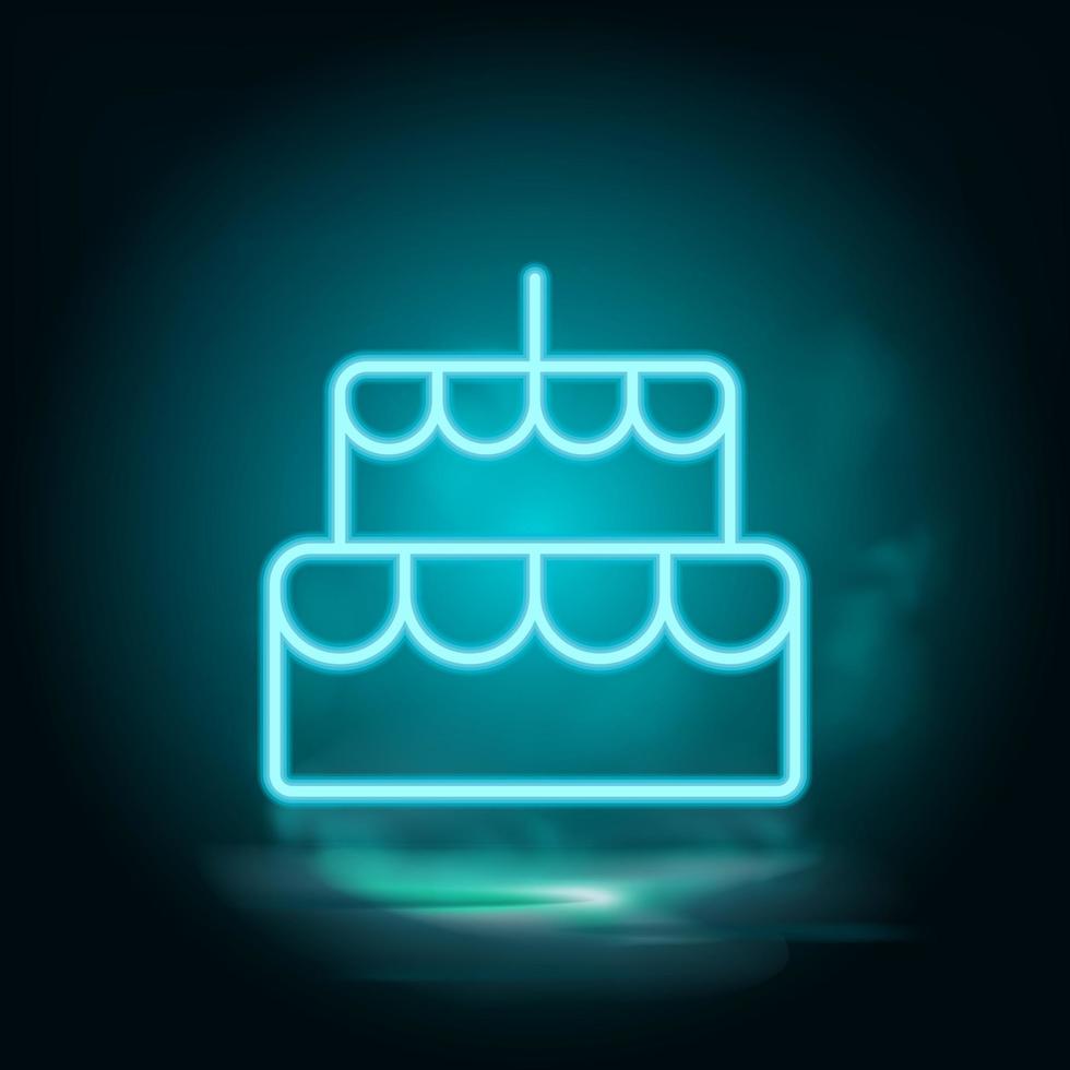 Bäckerei, Kuchen Vektor Neon- Symbol. Essen Blau Neon- Illustration. Bäckerei, Kuchen Vektor Neon- Symbol auf Weiß Hintergrund
