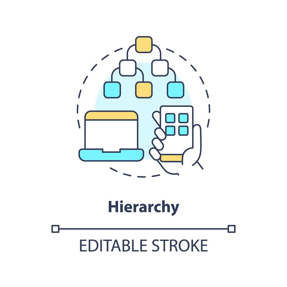 Hierarchie Konzept Symbol. Information die Architektur. Benutzer Erfahrung Design Prinzip abstrakt Idee dünn Linie Illustration. isoliert Gliederung Zeichnung. editierbar Schlaganfall vektor