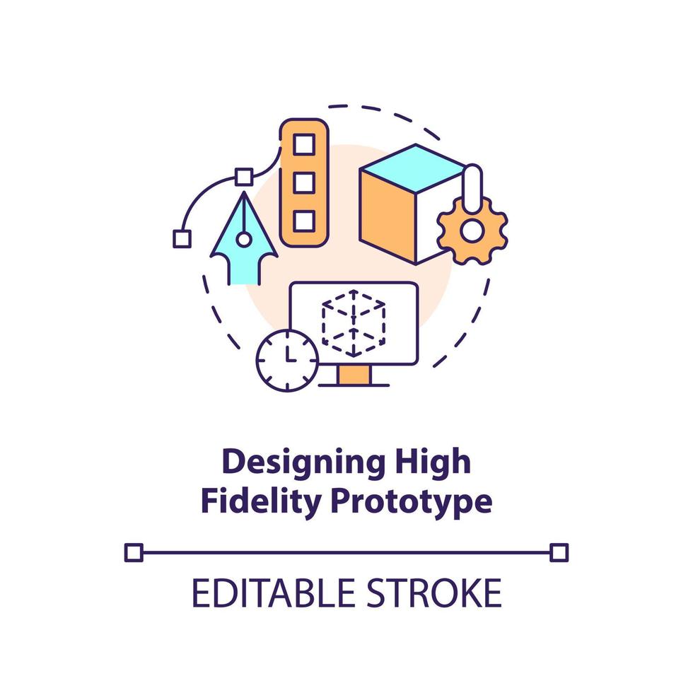 design hög trohet prototyp begrepp ikon. app trådram. frekvent ux misstag abstrakt aning tunn linje illustration. isolerat översikt teckning. redigerbar stroke vektor