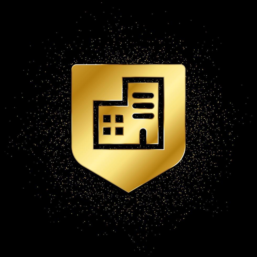 Unternehmen, Versicherung, Büro, Eigentum Gold, Symbol. Vektor Illustration von golden Partikel Hintergrund . Vektor Gold Hintergrund