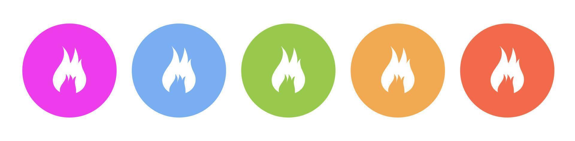 multi farbig eben Symbole auf runden Hintergründe. Feuer, Gefahr Mehrfarbig Kreis Vektor Symbol auf Weiß Hintergrund