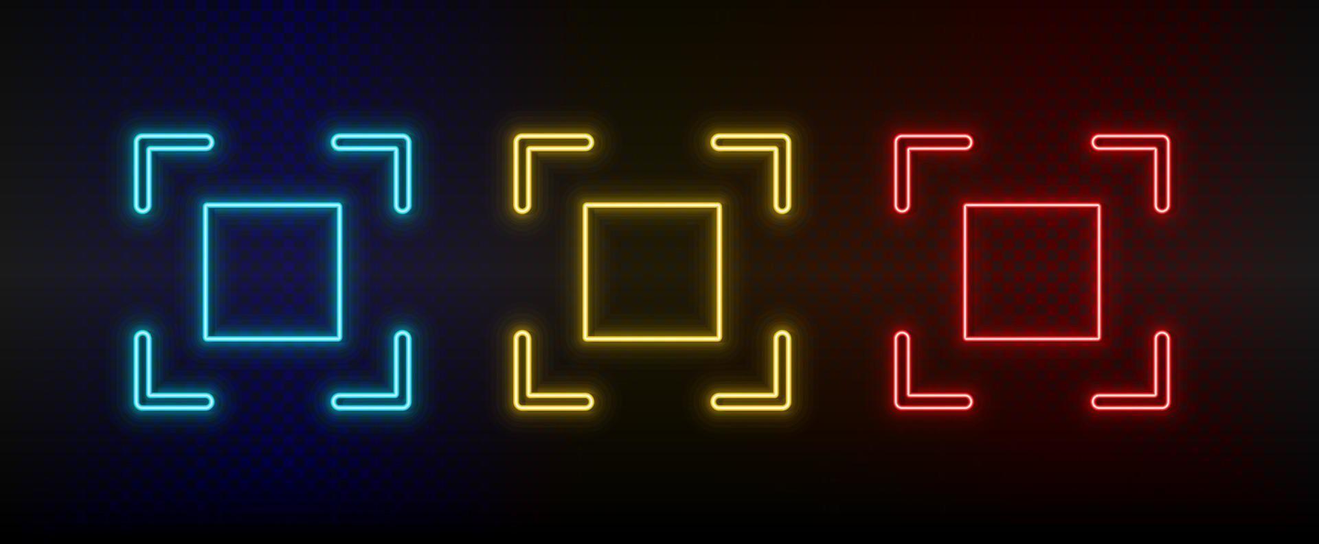 neon ikon uppsättning hårkors, fokus. uppsättning av röd, blå, gul neon vektor ikon på mörk transparent bakgrund