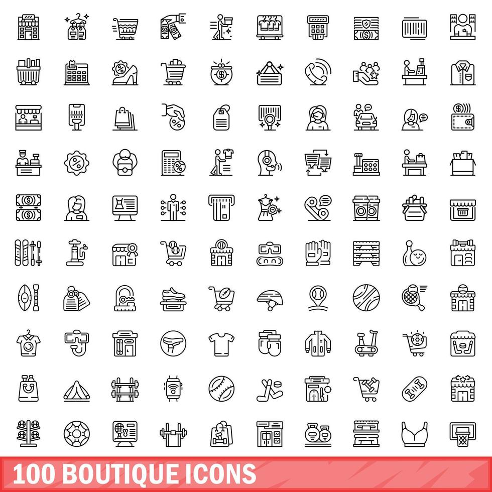 100 boutique ikoner uppsättning, översikt stil vektor