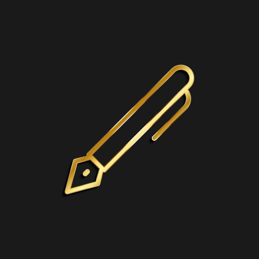 penna guld ikon. vektor illustration av gyllene mörk bakgrund .