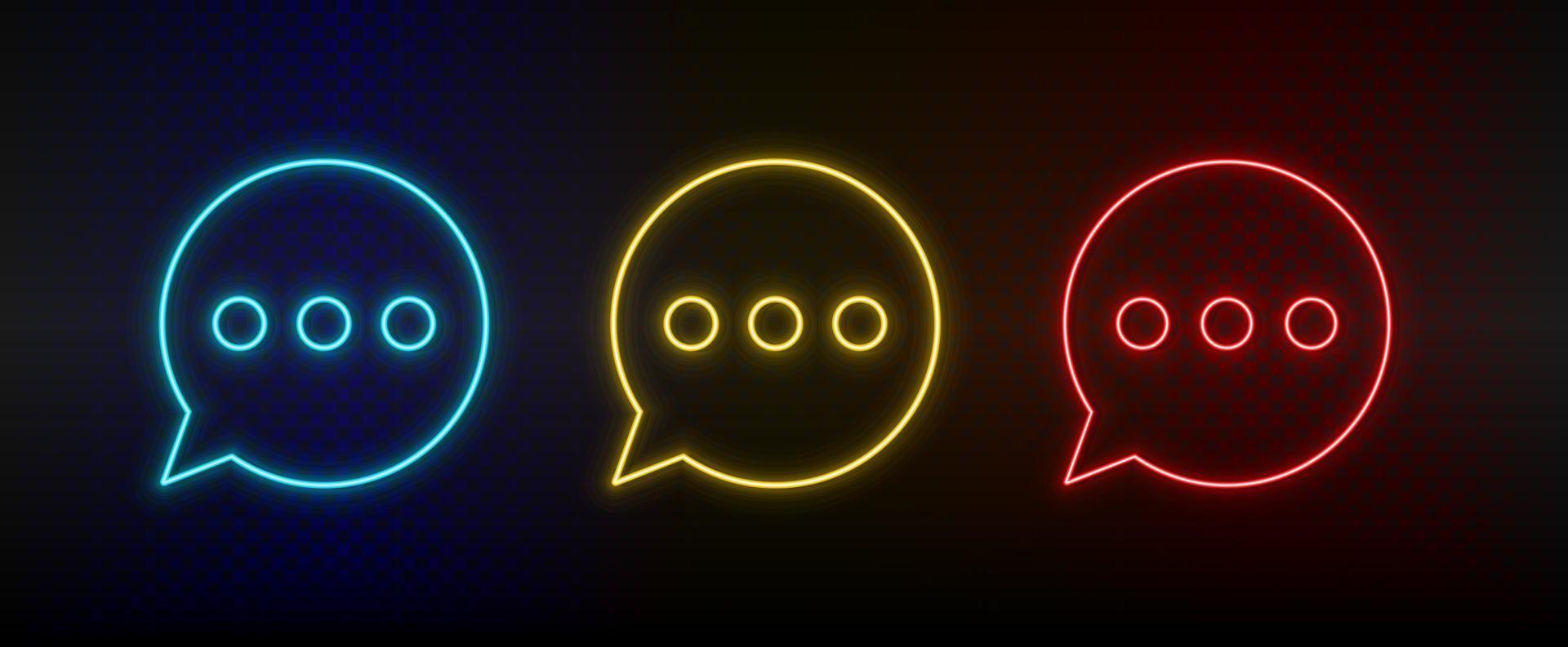 Neon- Symbol einstellen Plaudern, Plaudern Blase. einstellen von Rot, Blau, Gelb Neon- Vektor Symbol auf dunkel transparent Hintergrund