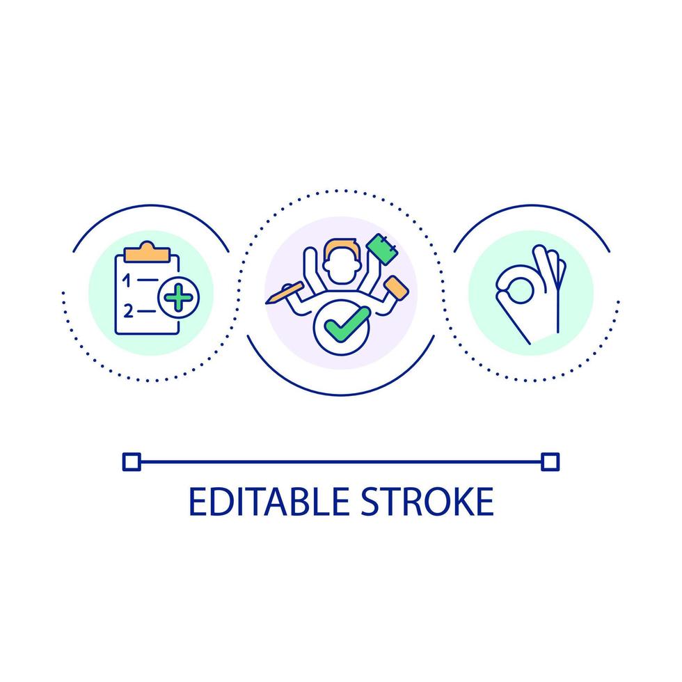 Multitasking Fertigkeit Schleife Konzept Symbol. hoch Produktivität. angehen Neu Projekt. Boost Arbeit Performance abstrakt Idee dünn Linie Illustration. isoliert Gliederung Zeichnung. editierbar Schlaganfall vektor