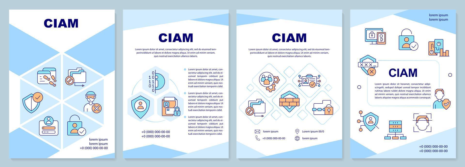 ciam blå broschyr mall. kund identitet förvaltning. folder design med linjär ikoner. redigerbar 4 vektor layouter för presentation, årlig rapporter