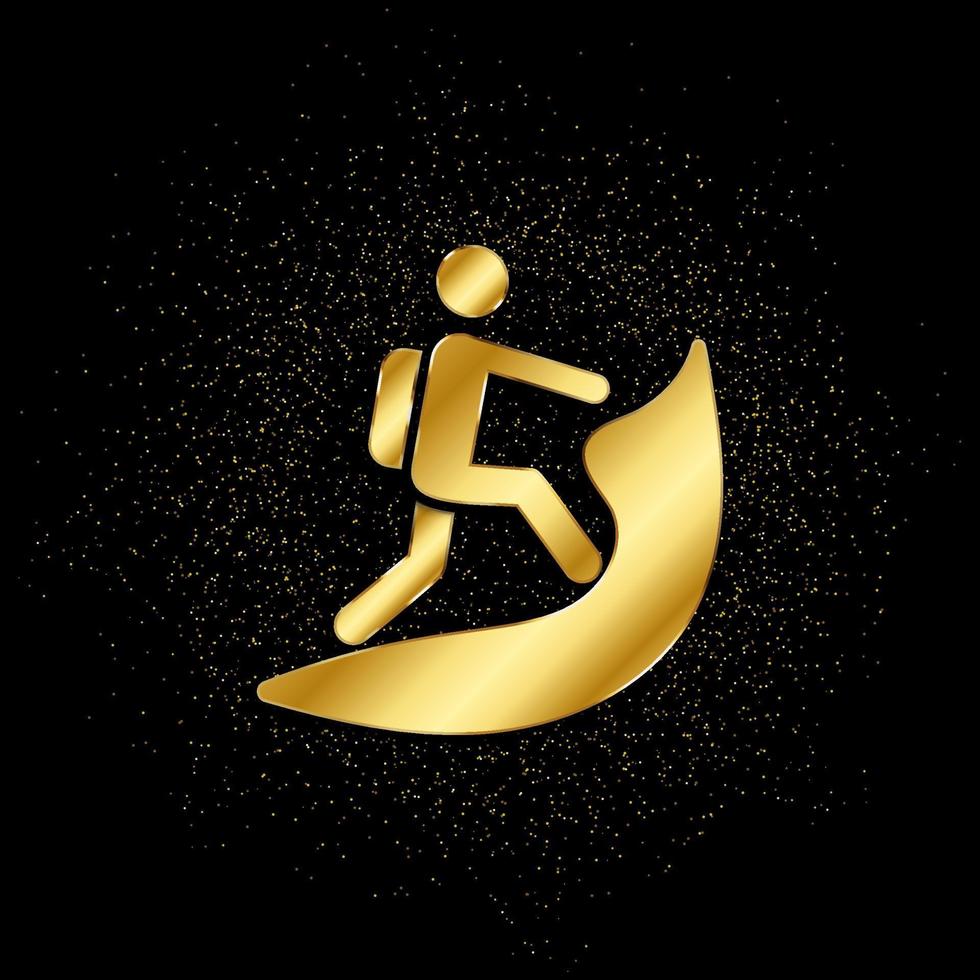 Berg, Mann Gold, Symbol. Vektor Illustration von golden Partikel auf Gold Vektor Hintergrund