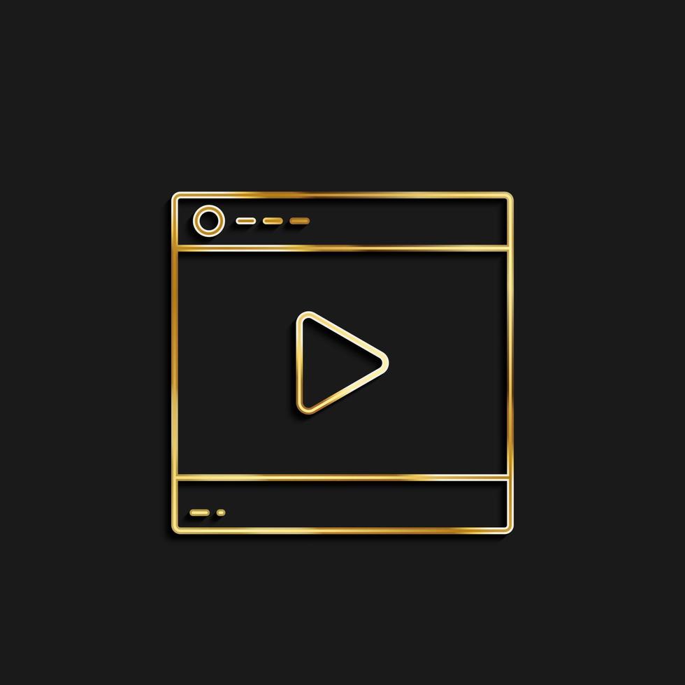 Video, Spieler, online Gold Symbol. Vektor Illustration von golden Symbol auf dunkel Hintergrund