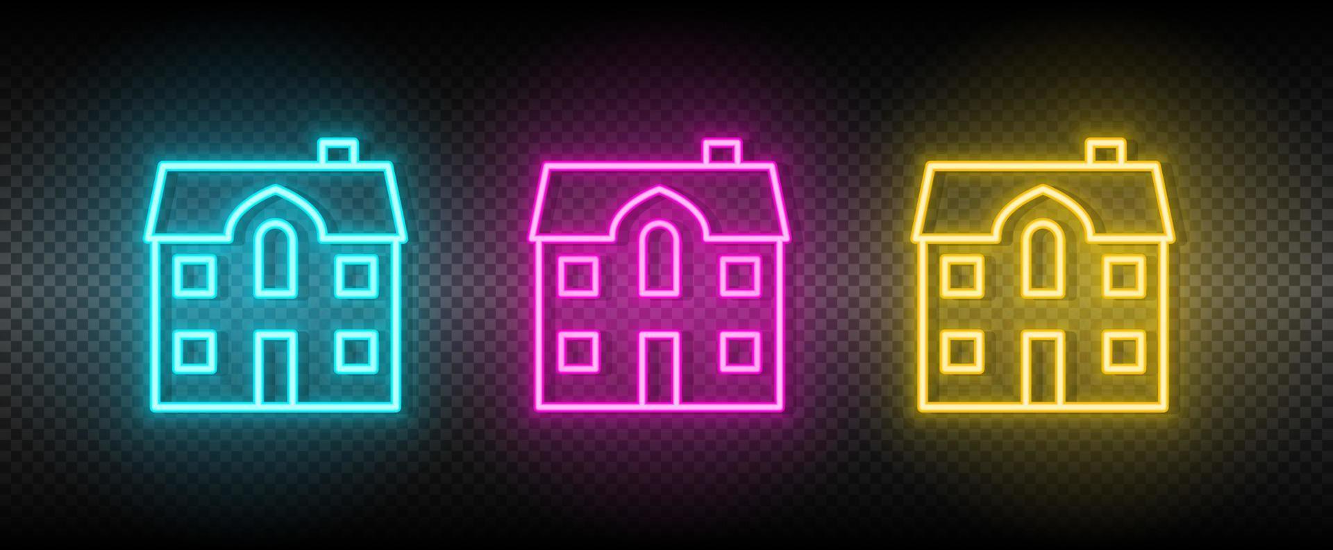 verklig egendom vektor Hem, hus. illustration neon blå, gul, röd ikon uppsättning