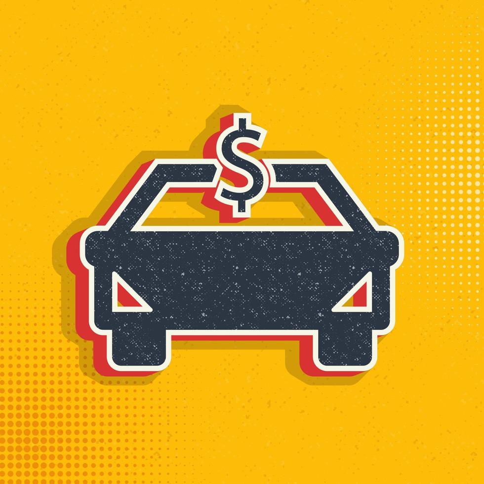 Auto, Entschädigung, Direkte, Geld Pop Kunst, retro Symbol. Vektor Illustration von Pop Kunst Stil auf retro Hintergrund