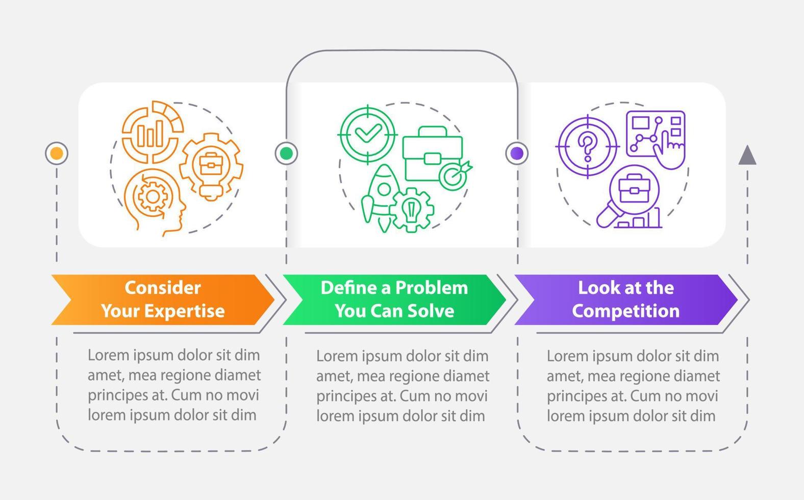 verbessern Geschäft Idee Tipps Rechteck Infografik Vorlage. Daten Visualisierung mit 3 Schritte. editierbar Zeitleiste die Info Diagramm. Arbeitsablauf Layout mit Linie Symbole vektor